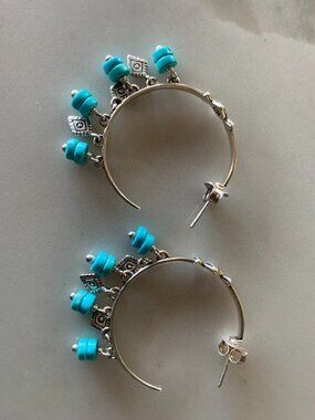 Silpada P3262 Sterling Silver "Dive In" Turquoise Dangle Hoop Post Earrings